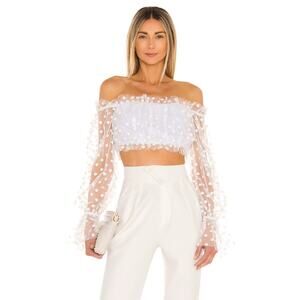 Majorelle Baby Bye Bye Top White Polka Dot Sheer Crop Top Revolve NEW